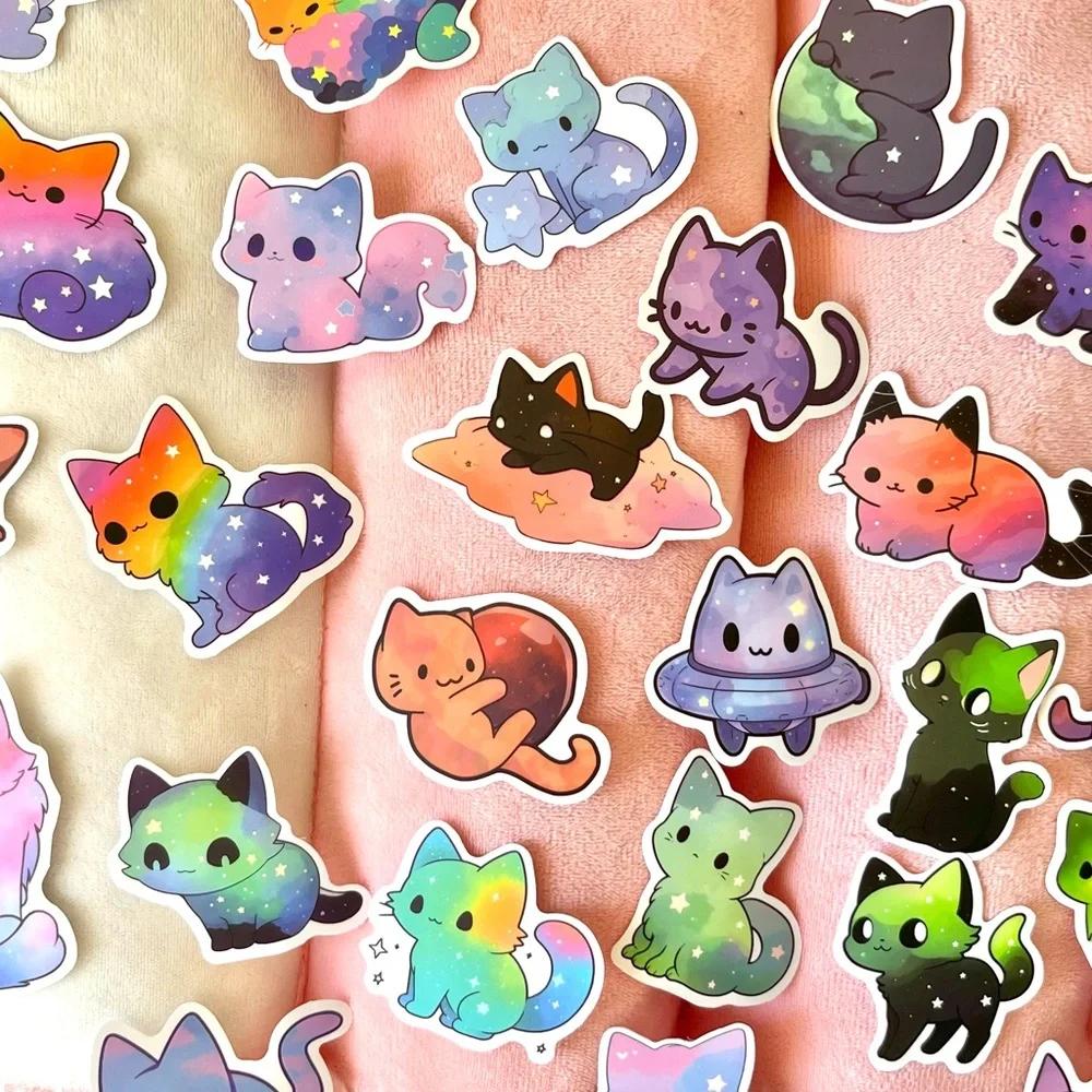 Rainbow Stars Kawaii Cute Cat Stickers Set